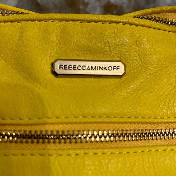 Rebecca Minkoff Yellow Leather Satchel Handbag Gold Hardware Double Handles - Picture 2 of 11